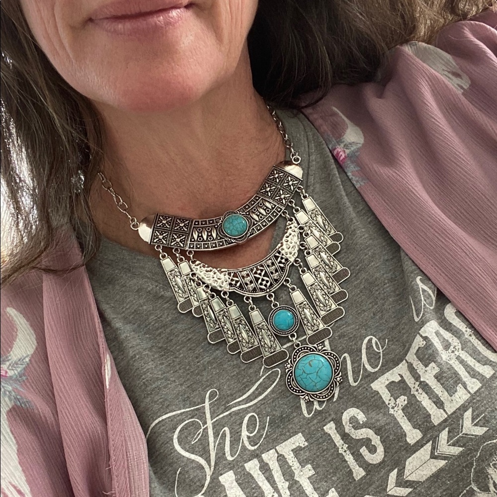 Layered Western Tribal Boho Turquoise Necklace